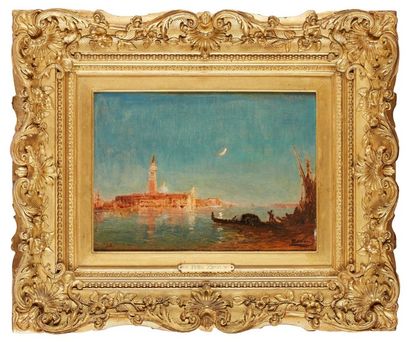 Félix ZIEM (1821-1911) Venise, San Giorgio le soir Huile sur panneau, signée en bas...