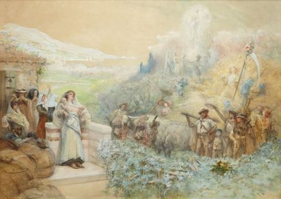Georges Jules Victor CLAIRIN (1843-1919) L'abonance Aquarelle et réhauts blancs sur...