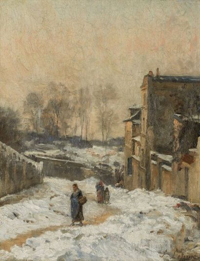 Stanislas Victor Edouard LEPINE (1835-1892) Personnages dans la neige, la Rue Cortot,...