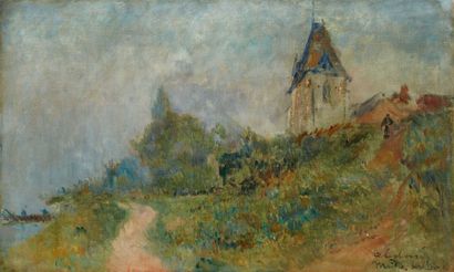 ALBERT LEBOURG (1849-1928) Muids sur Seine, circa 1903 Huile sur toile, signée et...