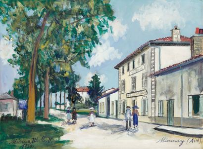 Maurice UTRILLO (1883-1955) Vue de Mionnay, Ain, 1930 Gouache sur papier marouflé...