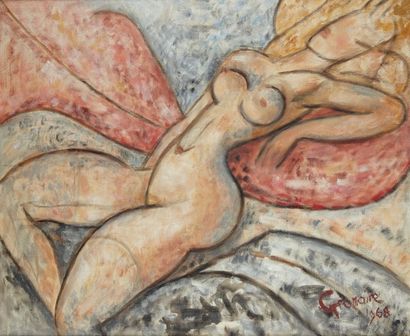 Marcel GROMAIRE (1892-1971) Nu couché sur gris et rose, 1968 Huile sur toile, signée...