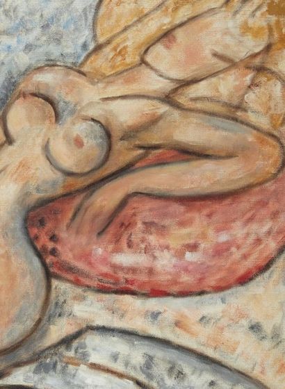 Marcel GROMAIRE (1892-1971) Nu couché sur gris et rose, 1968 Huile sur toile, signée...