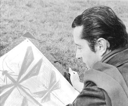 Bernard BUFFET (1928-1999) Le papillon jaune Huile sur toile marouflée sur carton,...