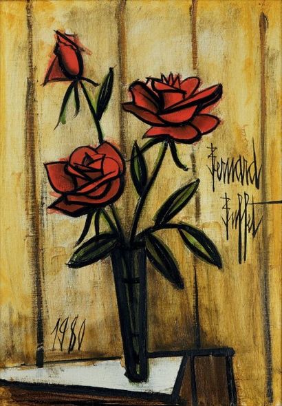 Bernard BUFFET (1928-1999) Roses, 1980 Huile sur toile, signée sur le côté droit...