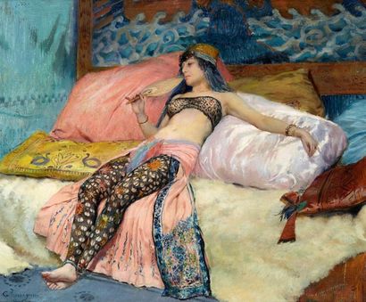Georges Antoine ROCHEGROSSE (1859-1938) Sarah Bernhardt Huile sur toile, signée en...