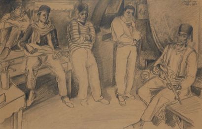 Jean PEYRISSAC (1895-1974) Les musiciens, 1923 Crayon sur papier, signé, situé et...