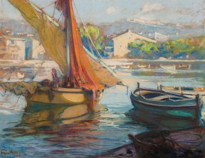Louis FORTUNEY (1875-1951) Le port de Sanary Pastel, signé en bas à gauche 48 x 62...