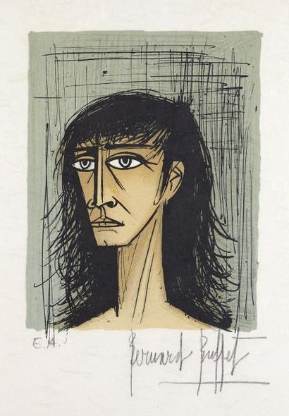 Bernard BUFFET (1928-1999) Tête de femme, circa 1979 Lithographie, épreuve d'artiste,...