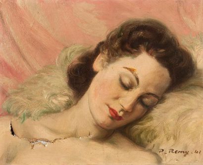 P. REMY Le sommeil, 1941 Huile sur toile, signée et datée en bas à droite 38 x 46...
