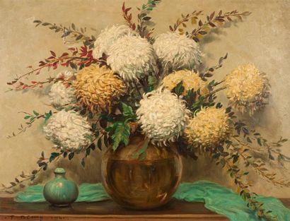P. REMY Bouquet de chrysanthèmes, 1941 Huile sur toile, signée et daté en bas à gauche...
