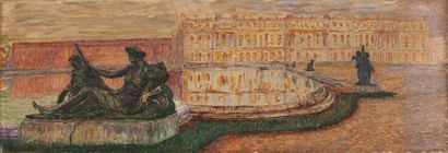 Léon DETROY (1857-1955) Le château de Versailles depuis le parterre d'eau Huile sur...