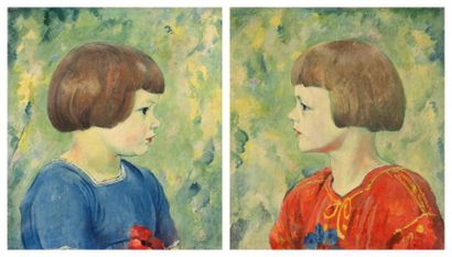 WEISS Portraits d'enfants de profil Paire d' huiles sur toiles, signées et datées...