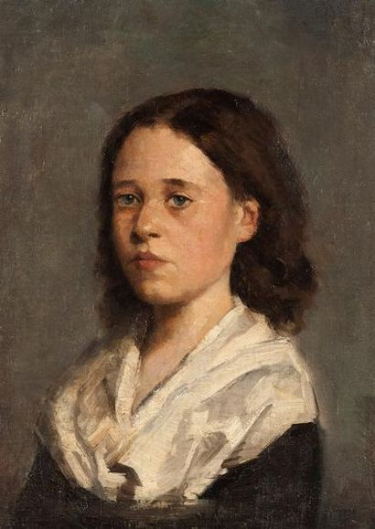 Ecole française du XIX° Portrait de jeune fille Huile sur toile 54 x 39 cm