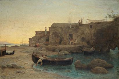 Abel ORRY (1839-1886) Bord de mer, 1867 Huile sur panneau, signée et datée en bas...