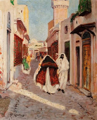 William Adolph LAMBRECHT (1876-1940) Scène de rue à Tunis, 1909 Huile sur toile,...