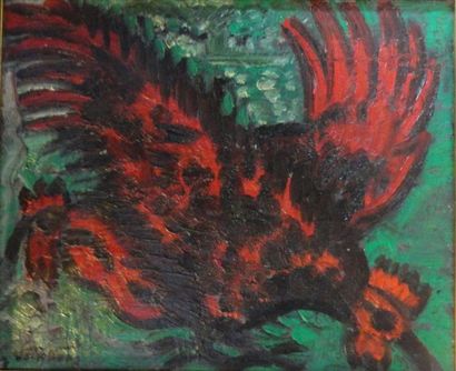 Joannès VEIMBERG (1918-1982) Coq rouge Huile sur toile, signée en bas à gauche 38...