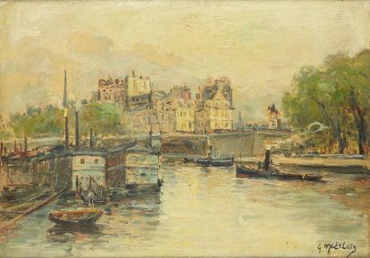 Gustave MADELAIN (1867-1944) Vue du Pont Neuf à Paris Huile sur toile, signée en...