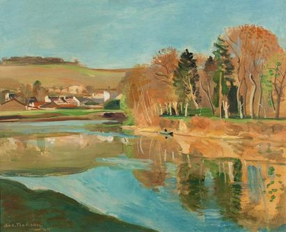 André PLANSON (1898-1981) Le bord de la rivière, 1944 Huile sur toile, signée et...