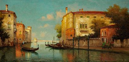 Alphonse LECOZ Vue de Venise Huile sur toile, signée en bas à droite 40 x 80 cm