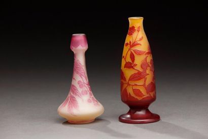 Emile GALLE (1846 - 1904) Ensemble de deux petits vase en verre à décor dégagé à...