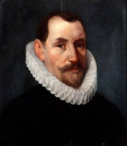 Dans le goût de Cornelis de VOS Portrait d'homme à la fraise Huile sur panneau, portant...