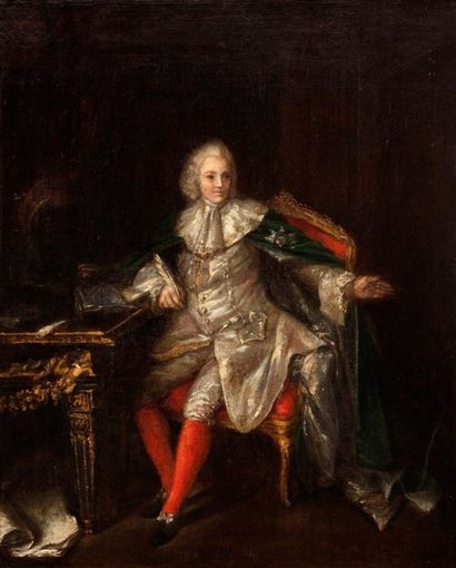 Dans le goût du XVIIIème français Portrait de gentilhomme écrivant à son bureau Huile...