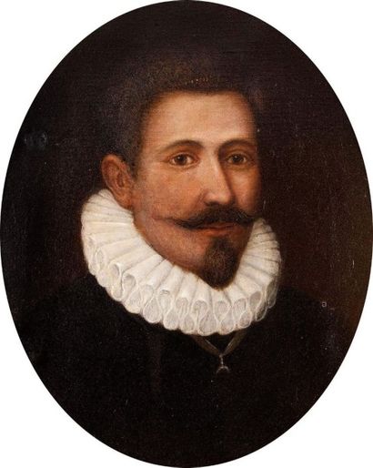 Dans l'esprit flamand du XVIIème siècle Portrait d'homme à la fraise Huile sur toile...