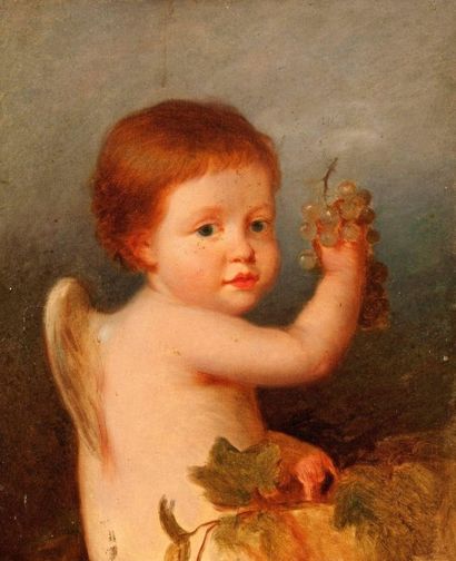 Dans l'esprit du XVIIIème siècle Cupidon tenant une grappe de raisin en hommage à...