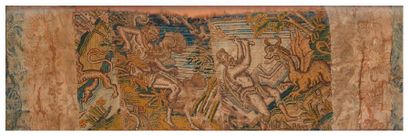 null Fragment de bandeau en tapisserie fine représentant des scènes de la vie d'Hercule....