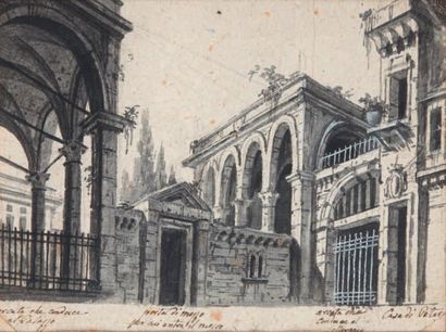 ÉCOLE ITALIENNE DU XVIIIÈME SIÈCLE Etude de palais Encre noire et lavis d'encre grise;...