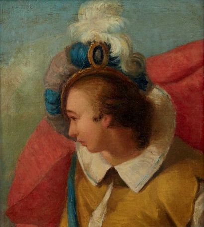 Dans le goût de Tiepolo Portrait d'homme au chapeau à plumes Huile sur toile 32 x...