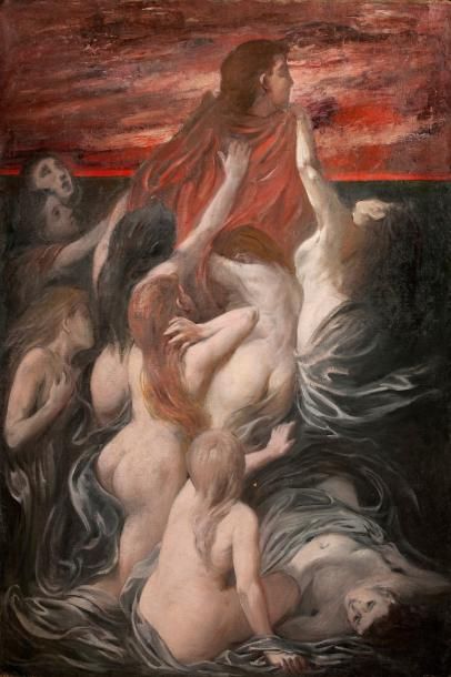 Attribué à EYMONNET (né en 1865) Rapt d'Hylas par les nymphes Huile sur toile 158...