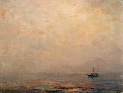 Georges RICARD-CORDINGLEY (1873-1939) Soir paisible sur le lac Majeur Huile sur toile...