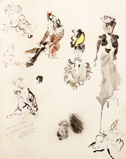 Christian BÉRARD (1902-1949) Gigi Dessin à l'encre et craie sur papier, signé et...