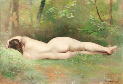 Paul LAUREAUX (1847-1901) Femme endormie Huile sur toile, signée et datée 1897 en...