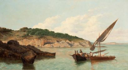 F. VITAL (XIX-XXe) Pêcheurs près du rivage Huile sur toile, signée en bas à gauche...