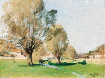 Pierre Eugène MONTEZIN (1874-1946) L'automne à Montluel Huile sur toile, signée en...