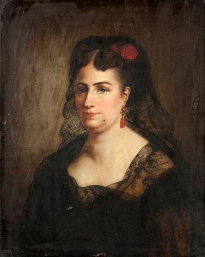 Anna CHATAIGNIER CABIBEL (1876-1904) Portrait d'une femme espagnole à la mantille...