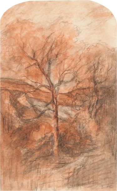 Attribué à Edouard PUVIS DE CHAVANNES Paysage d'automne Gouache et crayon, monogrammé...