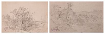 Jean Alexis Achard (1807-1884) Paysages Suite de cinq dessins au crayon sur papier,...
