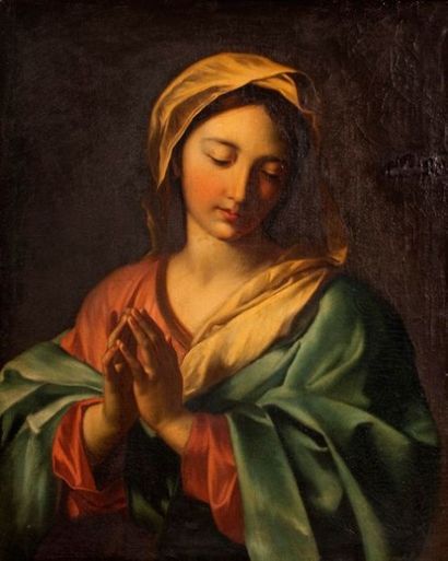 ECOLE ITALIENNE DU XVIIème SIECLE Vierge en prière Huile sur toile 80 x 60 cm (r...