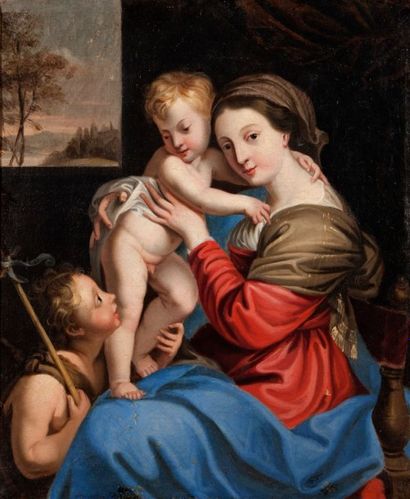 D'après Pierre I MIGNARD (1612-1695) Marie, l'enfant Jésus et Saint Jean-Baptiste...