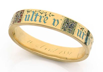 null Bracelet jonc en or jaune 18k orné d'une inscription «Aultre n' Auray» à l'émail...