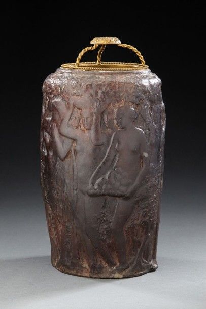 TRAVAIL FRANÇAIS 1920 Vase monté en lampe à corps tubulaire en céramique émaillée...