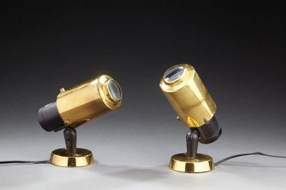 LITA Paire de lampes Zodiaque en métal doré. Vers 1960. H: 12 cm
