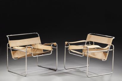 Marcel Breuer (1902-1981) Paire de fauteuils modèle "Wassily" à structure en métal...