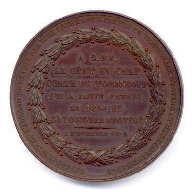 null LOUIS XVIII Médaille en bronze par Andrieu 1818. en l'honneur du Comte Mikhail...
