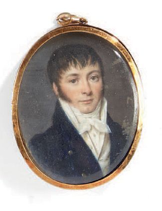 PIERRE-EDOUARD DAGOTY (1775-1871) Portrait de jeune homme à la redingote bleue et...