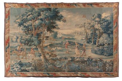 null Fine tapisserie de Bruges (Flandres), fin XVIIème siècle Scène de chasse, fond...